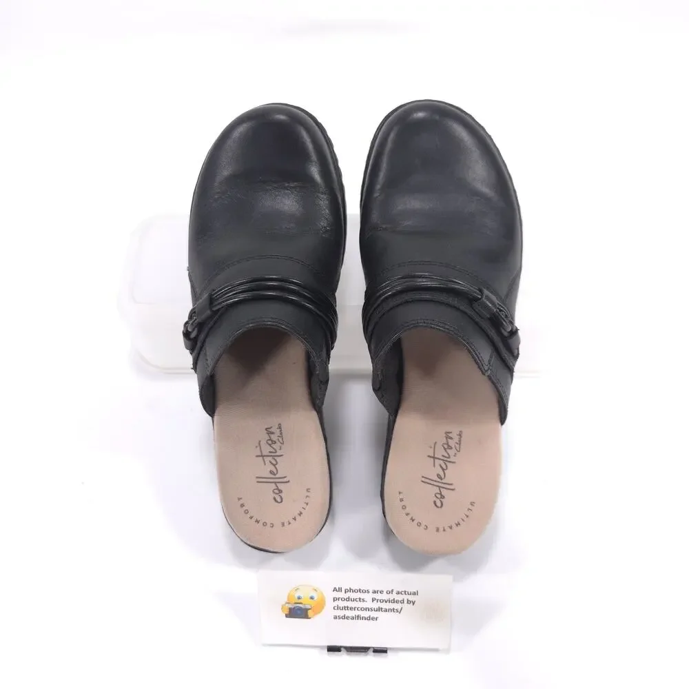 Collection by Clarks Leather Mule Clog Flat Shoe Womens Size 5 22545 Black